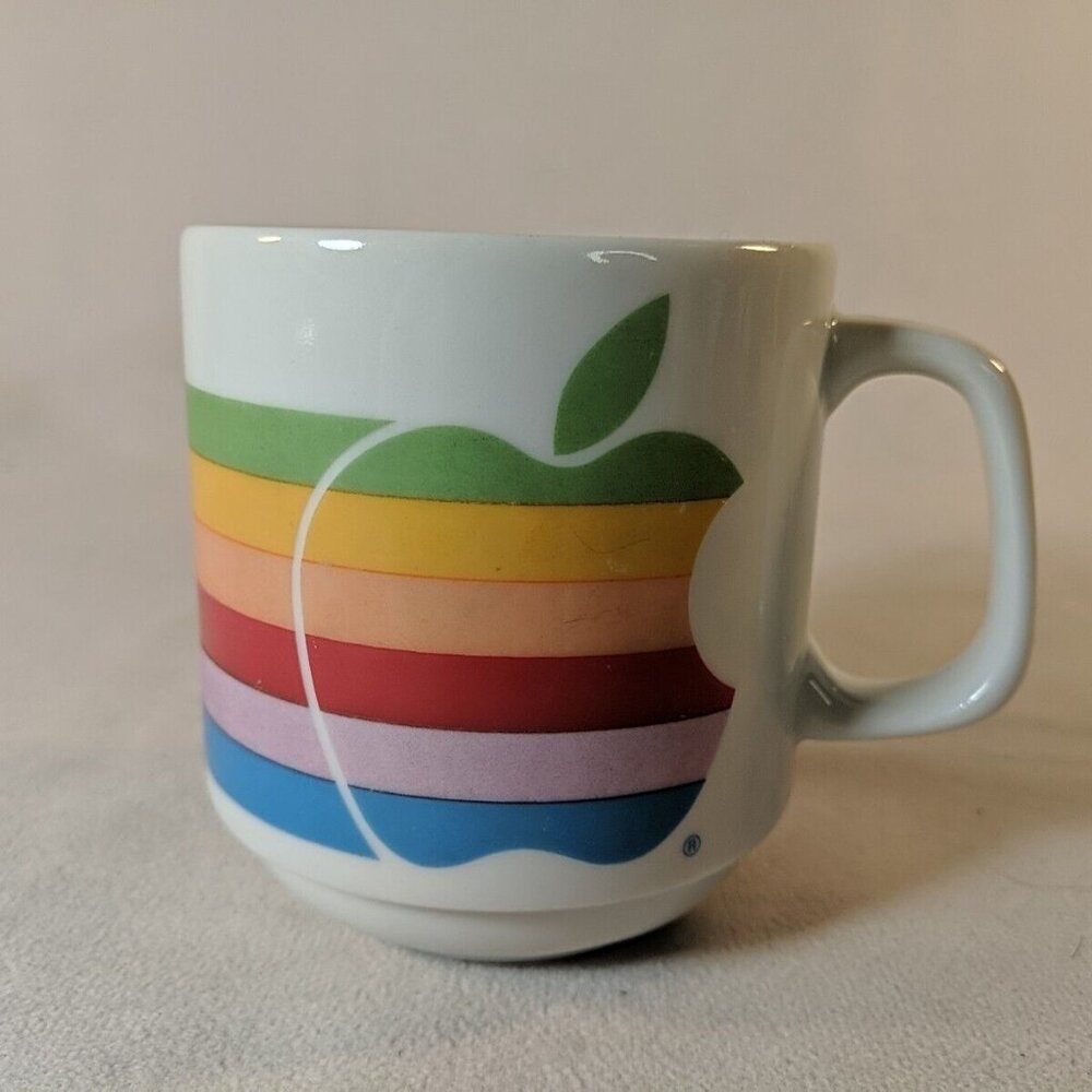 RARE Vintage Apple Macintosh Rainbow Mug Mac Ceramic Computer 80s Lisa Era Logo